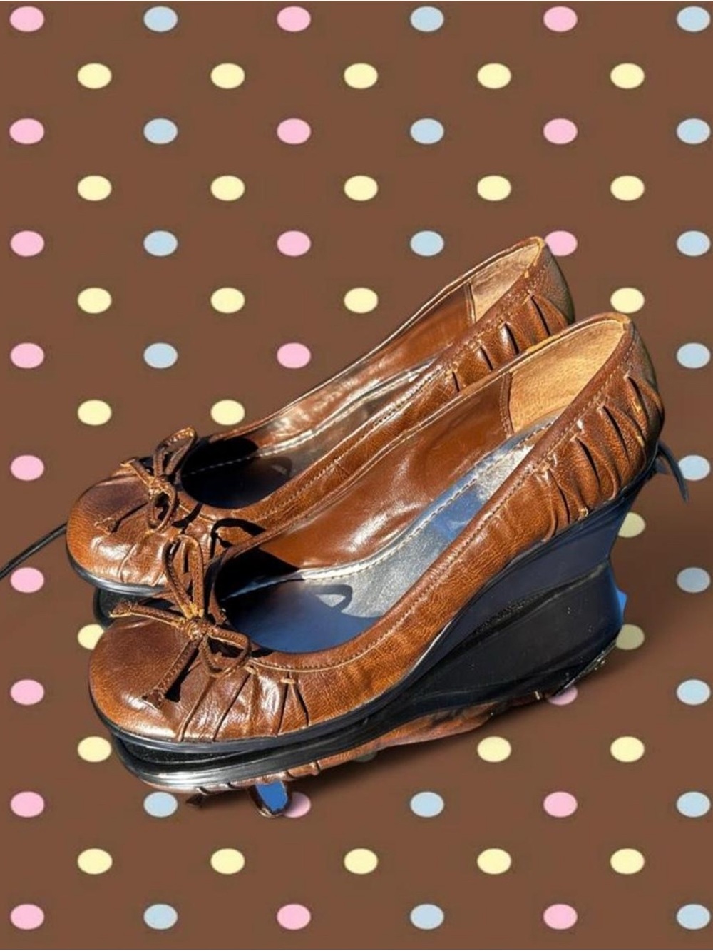 Brown leather wedge heels
